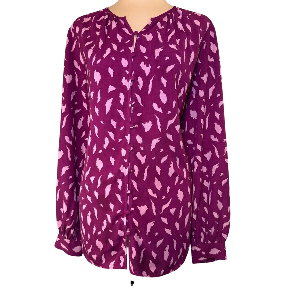 Nine West Purple And Pink Button Up Blouse Top Shirt NWOT XL